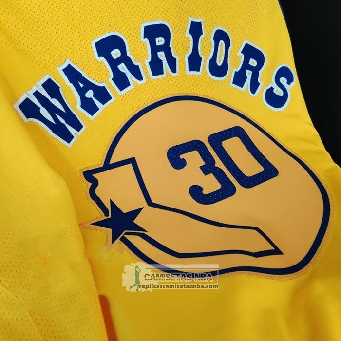 Camiseta Golden State Warriors Stephen Curry NO 30 Hardwood Classic Autentico Amarillo